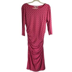 Boden Dress Pink Honeycomb Spot  Ruched Stretch Jersey Wrap 12 Long